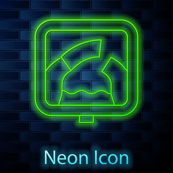 Glowing Neon Line Drawbridge Ahead Icon Isolated Brick Wall Background — Stock Vector