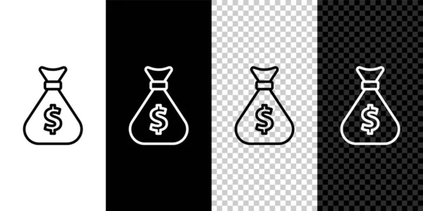 Set Line Geldzak Pictogram Geïsoleerd Zwart Wit Transparante Achtergrond Dollar — Stockvector