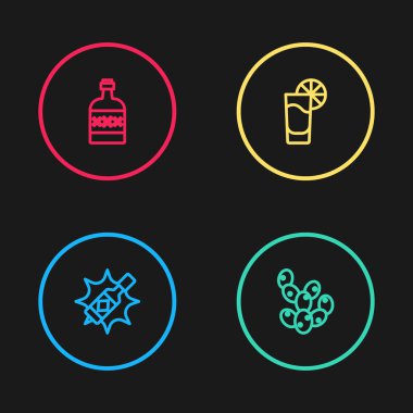 Tabasco sosu, kaktüs, limonlu tekila bardağı ve şişe ikonu. Vektör