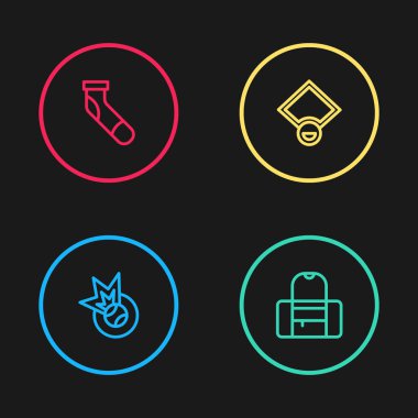 Beyzbol topu, spor çantası, saha ve çorap ikonu. Vektör