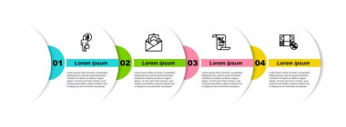 İş adamı zihin planlaması, dolar sembollü zarf, finans belgesi ve para yüzdesi. Ticari bilgi şablonu. Vektör