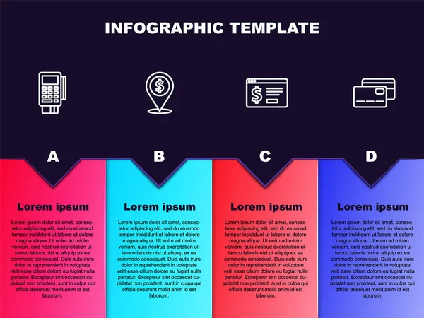 设置有信用卡 现金所在地点 网上银行元和信用卡的线路自动取款机 业务信息模板 — 图库矢量图片