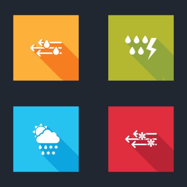Rüzgarı ve yağmuru ayarla, Fırtına, Bulut 'u karla, güneşle ve ikonla. Vektör.