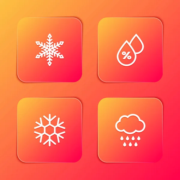 Set Snowflake Water Drop Percentage Cloud Rain Icon Vector — Stock Vector