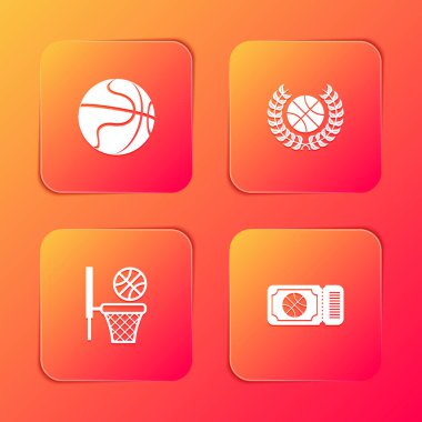 Basketbol topu, basketbolla ödül ve maç bileti ikonu. Vektör.