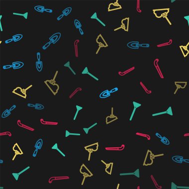 Bahçe küreği ya da küreği, yaprakları tırmıkla, kürekle toprağı kaz ve pürüzsüz bir desen oluştur. Vektör.