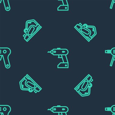 Elektrik kablosuz tornavidayı, planör aletini ve sıcak tutkal tabancasını pürüzsüz desene ayarla. Vektör.