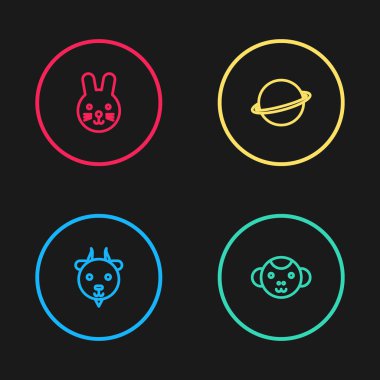 Koç burcu, maymun, Satürn gezegeni ve Tavşan ikonu. Vektör.