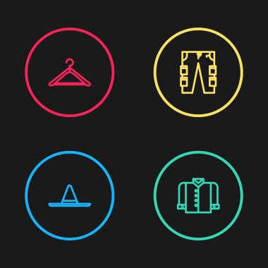 Gardener işçi şapkası, tişört, kargo pantolonu ve elbise askısı ikonu. Vektör.