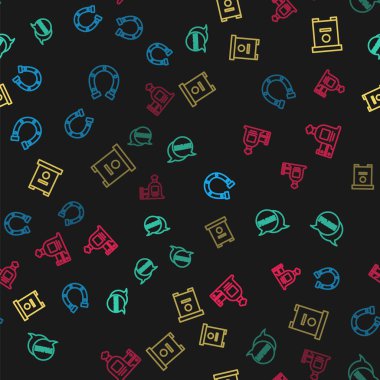 At nalı, Farm 'la konuşma balonu, arılar için kovan, tam çuval ve kusursuz desenli ahşap kutu. Vektör