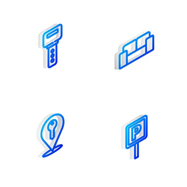 Isometric Line Sofa House Key Location Parking Icon 합니다 Vector — 스톡 벡터