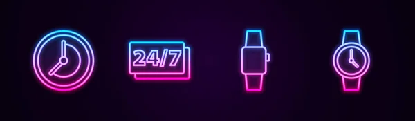Zeituhr Stunden Smartwatch Und Handgelenk Leuchtende Leuchtschrift Vektor — Stockvektor