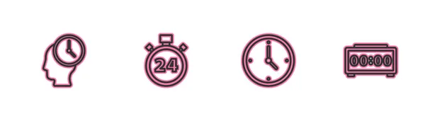 Establecer Línea Gestión Tiempo Reloj Cronómetro Horas Icono Despertador Digital — Archivo Imágenes Vectoriales