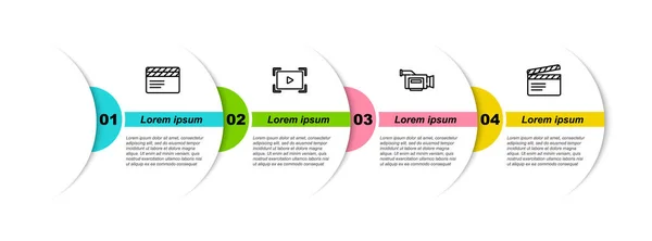 Impostare Linea Movie Applauso Riproduzione Video Online Cinema Fotocamera Modello — Vettoriale Stock