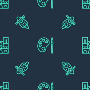 Paletli çizgi fırçası, Scooter ve Notre Dame 'ı kusursuz desene ayarlayın. Vektör