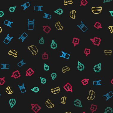 Çizgili sandalye, ayna, büyük yatak ve kusursuz desen. Vektör