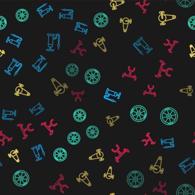 Hat ayarlayın bisiklet pompası, tekerlek, dişli zincir ve gidonu pürüzsüz desene ayarlayın. Vektör