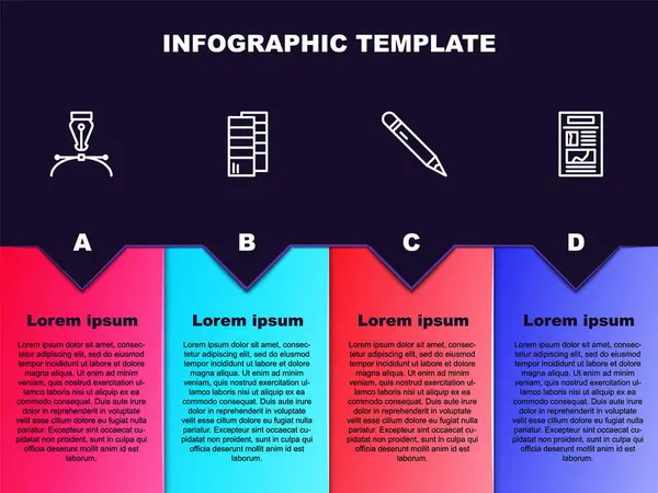 Σετ Γραμμή Στυλό Fountain Nib Pantone Μολύβι Γόμα Και Ειδήσεις — Διανυσματικό Αρχείο