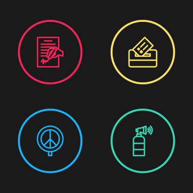Barış, hava kornası, oy sandığı ve dilekçe ikonu. Vektör