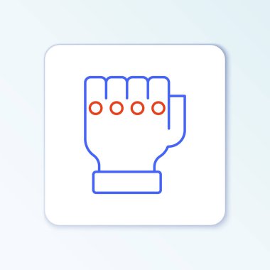 Beyaz arkaplanda izole edilmiş çizgi MMA eldiven simgesi. Aksesuar dövüşçüleri. Savaşçı eldivenleri. Renkli taslak konsepti. Vektör
