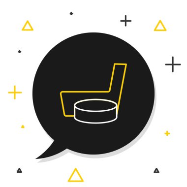 Buz hokeyi sopası ve disk ikonu beyaz arka planda izole edilmiş. Renkli taslak konsepti. Vektör