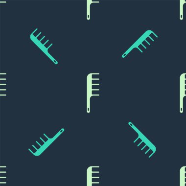 Yeşil ve bej renkli saç fırçası ikonu mavi arka planda izole edilmiş pürüzsüz desen. Taraklı saç işareti. Berber sembolü. Vektör