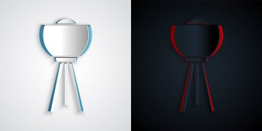 Kağıt kesiği yer lambası simgesi gri ve siyah arkaplanda izole edilmiş. Kağıt sanatı tarzı. Vektör