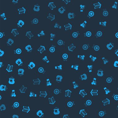 Kovan 'ı arı kovanına, bal peteğine ve ele, madalyaya ve bal kavanozuna kusursuz bir şablona ayarlayın. Vektör