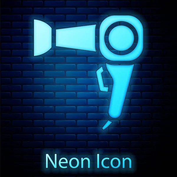 Glowing Neon Hair Dryer Icon Isolated Brick Wall Background Tanda - Stok Vektor