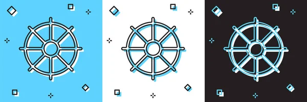 Réglez Icône Roue Dharma Isolée Sur Fond Bleu Blanc Noir — Image vectorielle