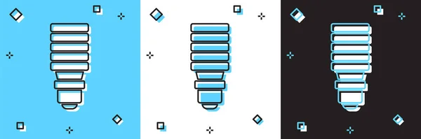 Set Ampoule Led Icône Isolée Sur Fond Bleu Blanc Noir — Image vectorielle