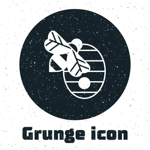 Grunge Hive Para Abejas Icono Aislado Sobre Fondo Blanco Símbolo — Vector de stock