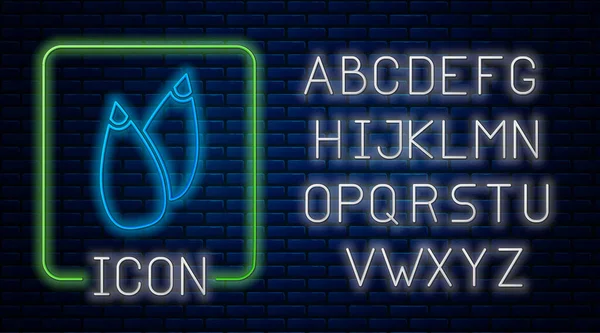 ネオンを育てるレンガの壁の背景に隔離された特定の植物アイコンの種子 ネオンライトアルファベット ベクトル — ストックベクタ