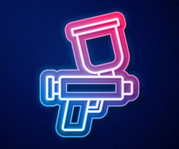 Glödande Neon Line Färg Spruta Pistol Ikon Isolerad Blå Bakgrund — Stock vektor