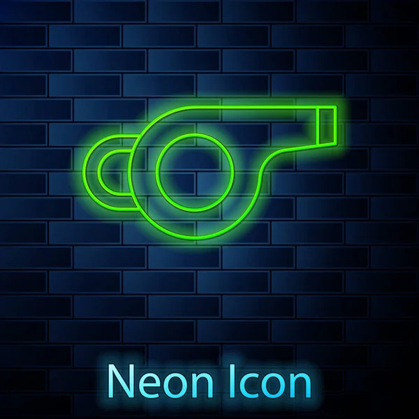 Ragyogó Neon Vonal Whistle Ikon Elszigetelt Téglafal Háttér Játékvezető Szimbólum — Stock Vector