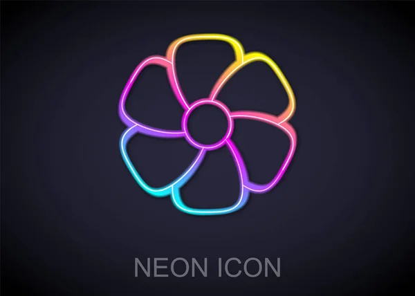 Glödande Neon Linje Blomma Ikonen Isolerad Svart Bakgrund Vektor — Stock vektor