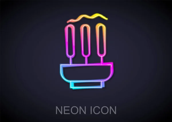 Glödande Neon Line Brännande Aromatisk Rökelse Pinnar Ikon Isolerad Svart — Stock vektor