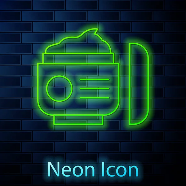 Glowing Neon Line Cream Lotion Cosmetic Tube Icon Isolated Brick — Stock Vector