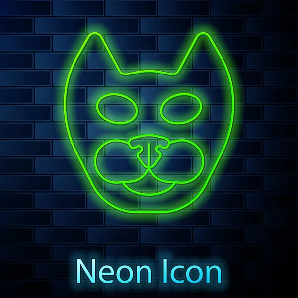 Glödande Neon Linje Katt Ikon Isolerad Tegel Vägg Bakgrund Vektor — Stock vektor