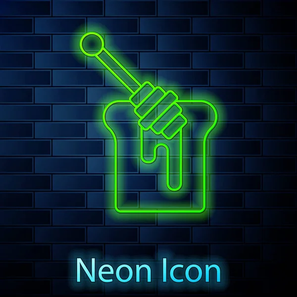 Glödande Neon Linje Honey Dipper Stick Med Droppande Honung Ikon — Stock vektor