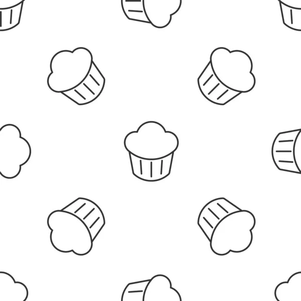 Ligne Grise Cupcake Icône Isolé Motif Sans Couture Sur Fond — Image vectorielle