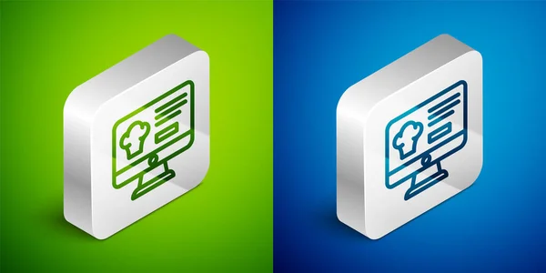 Isometric Line Online Ordering Fast Food Delivery Icon Isolated Green — Stock Vector