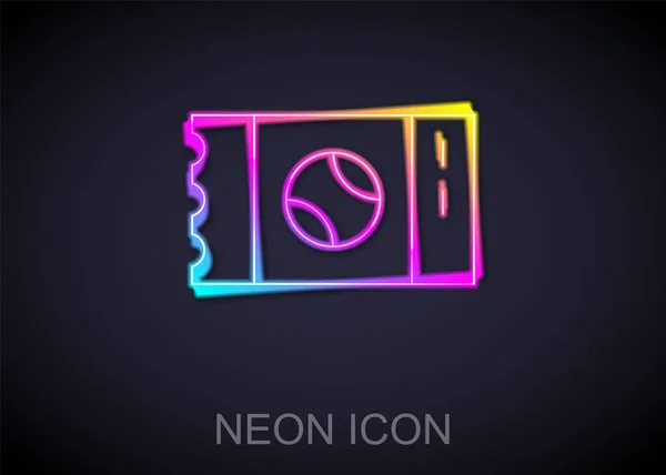 Glödande Neon Linje Baseball Biljett Ikon Isolerad Svart Bakgrund Vektor — Stock vektor