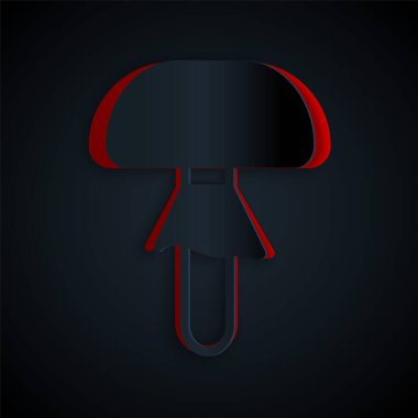 Kağıt kesiği mantar simgesi siyah arkaplanda izole edilmiş. Kağıt sanatı tarzı. Vektör.