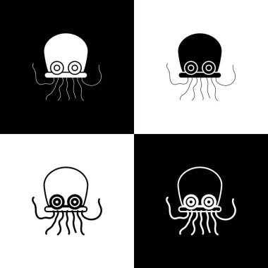 Ahtapot simgesini siyah beyaz arkaplanda izole et. Vektör..