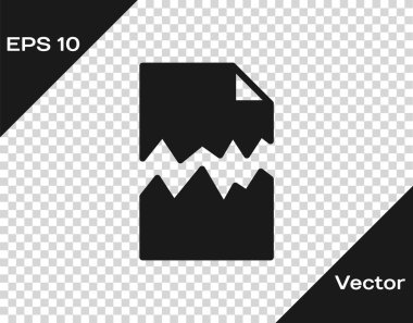 Şeffaf arkaplanda Siyah Yırtık belge simgesi izole edildi. Vektör.