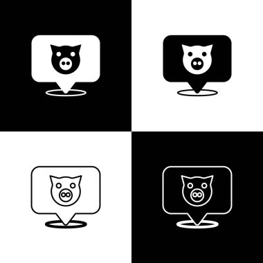 Domuz simgesini siyah beyaz arkaplanda izole et. Hayvan sembolü. Vektör