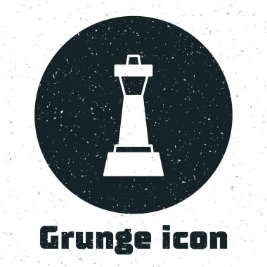 Grunge Chess simgesi beyaz arkaplanda izole edildi. İş stratejisi. Oyun, yönetim, finans. Tek renkli klasik çizim. Vektör