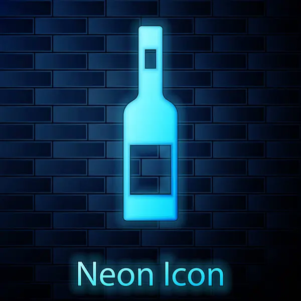 Leuchtende Neon Glasflasche Mit Wodka Symbol Isoliert Auf Backsteinwand Hintergrund — Stockvektor