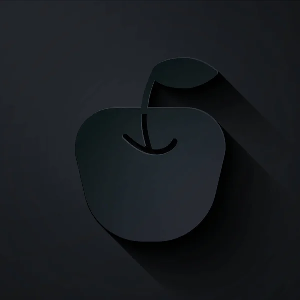 Papier Découpé Icône Apple Isolé Sur Fond Noir Fruit Avec — Image vectorielle